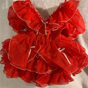 Vintage Red Ruffled Dress with White Trim Size 3